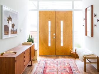 Midcentury Foyer With Globe Pendant